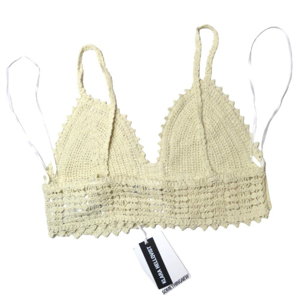 ASOS Something New x Klara Hellqvist Crochet Cropped Cami Top Beige Bralette Med - Picture 8 of 12